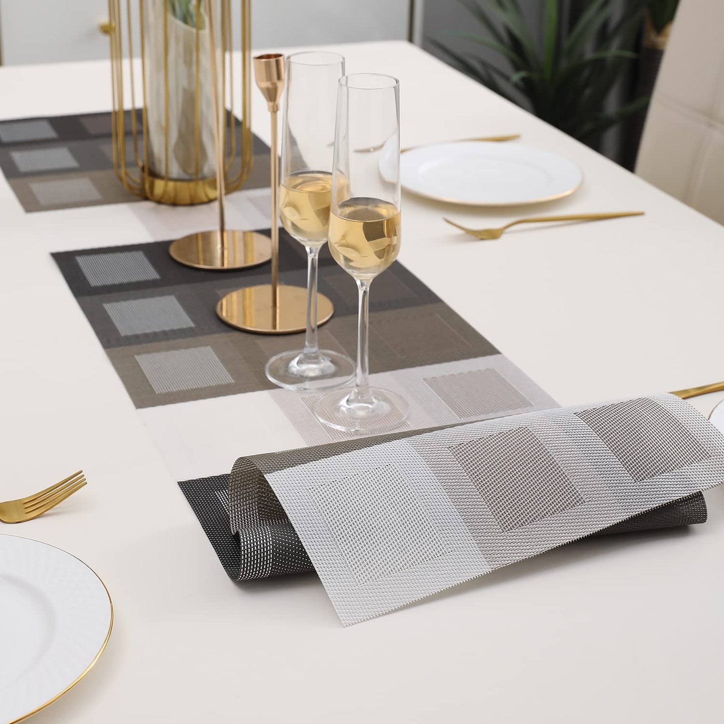 PVC Table Runner Dinner and Coffee Table, 30x135 cm, Gradient Brown