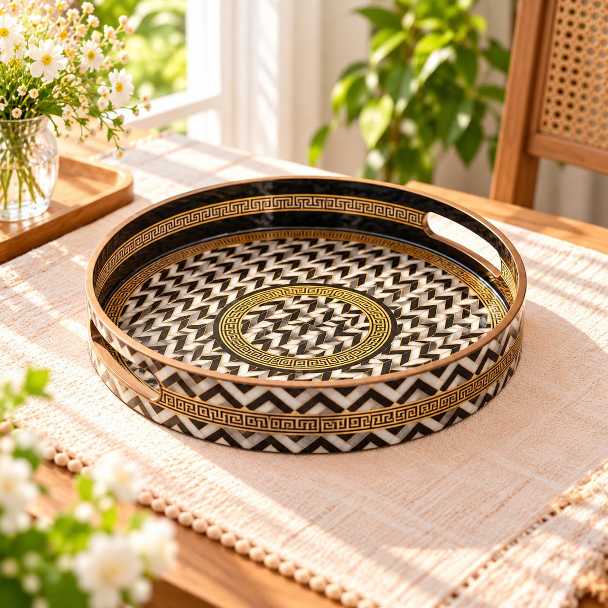 HOKIPO Round Serving Tray 12 in, Engineered Wood, Mayur Mahal - image 13