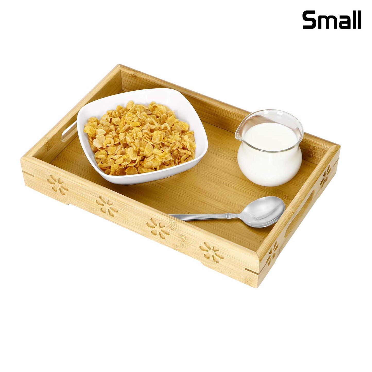 Wooden Bamboo Dining Kitchen Serving Tray with Handles, Set of 2