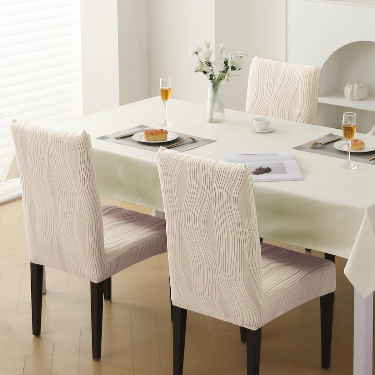 Nestiva Series Stretchable Knitting Jacquard Chair Cover - Skimmed Cream