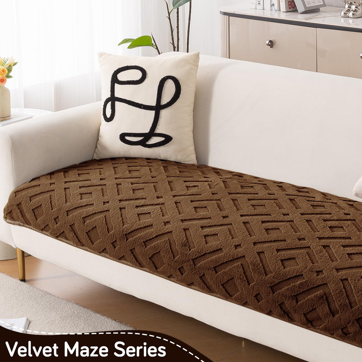 Velvet Maze Premium L Shape Sofa Cover Seat Mat, Dark Brown