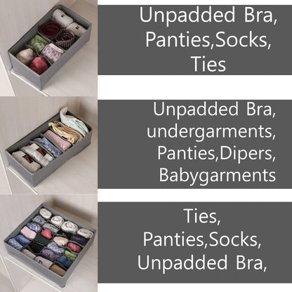Non-Woven Fabric Undergarment Organizer Storage Box For Drawers Bra Panty Socks Tie Lingerie Organizer For Wardrobe, Grey