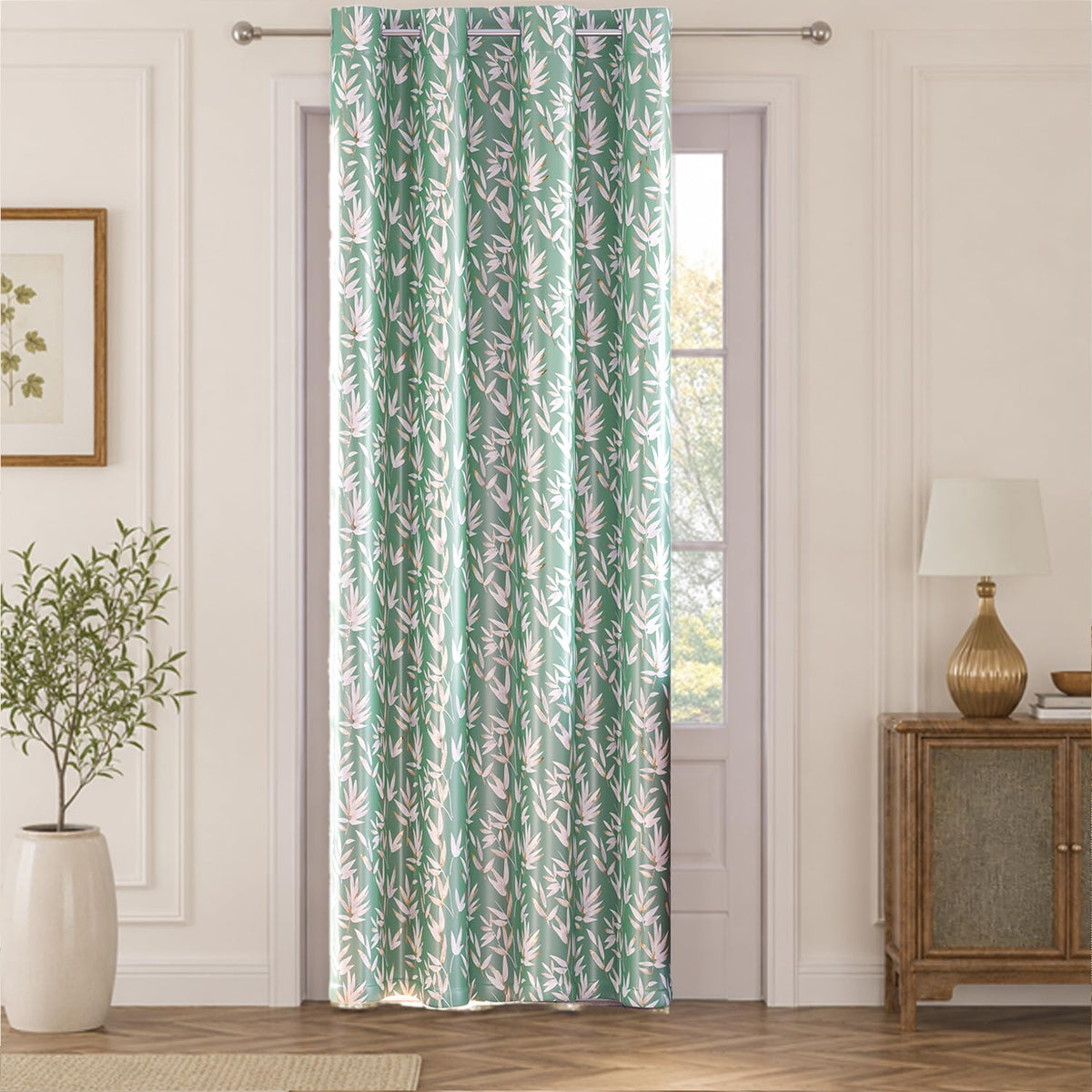 HOKIPO Luxe Foliage Foil Printed Curtains, 7 Feet Long - Sage Green - image 2