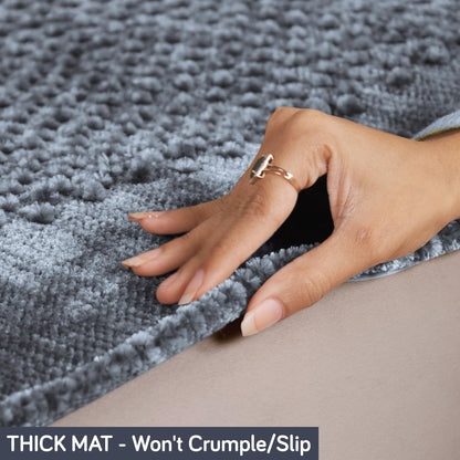Handloom Made Thick Poly Velvet Reversible Sofa Mat for 1/2/3 Seater, Silver Grey
