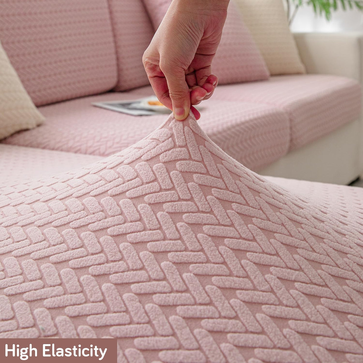 Stretchable Thick Jacquard Textured Seat Couch Cushion Cover for 1/2/3 Seaters, Pink