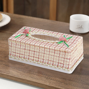 Plastic Tissue Paper Holder, Checkered Beige