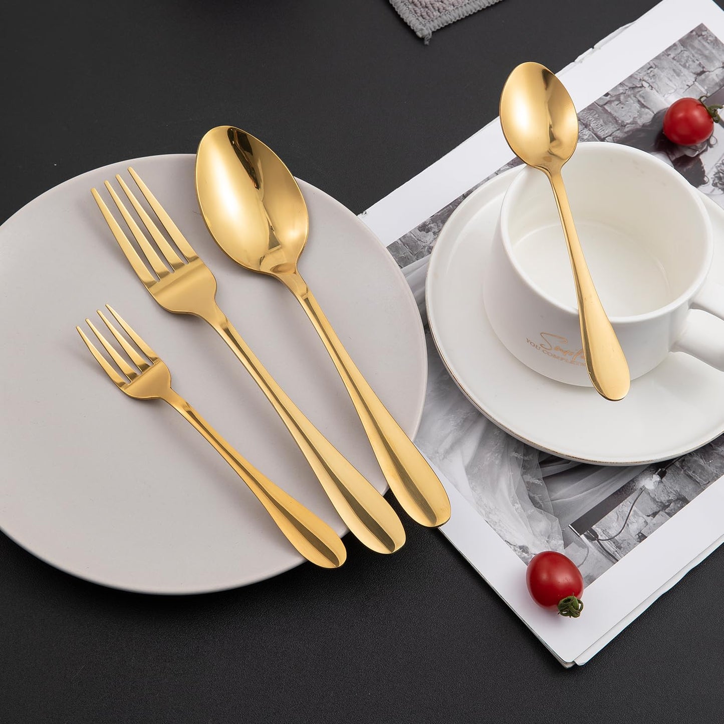 Gold Cutlery Set of 18 / 24 Pcs Stainless Steel Flatware Set, Mirror Finish with Gift Box