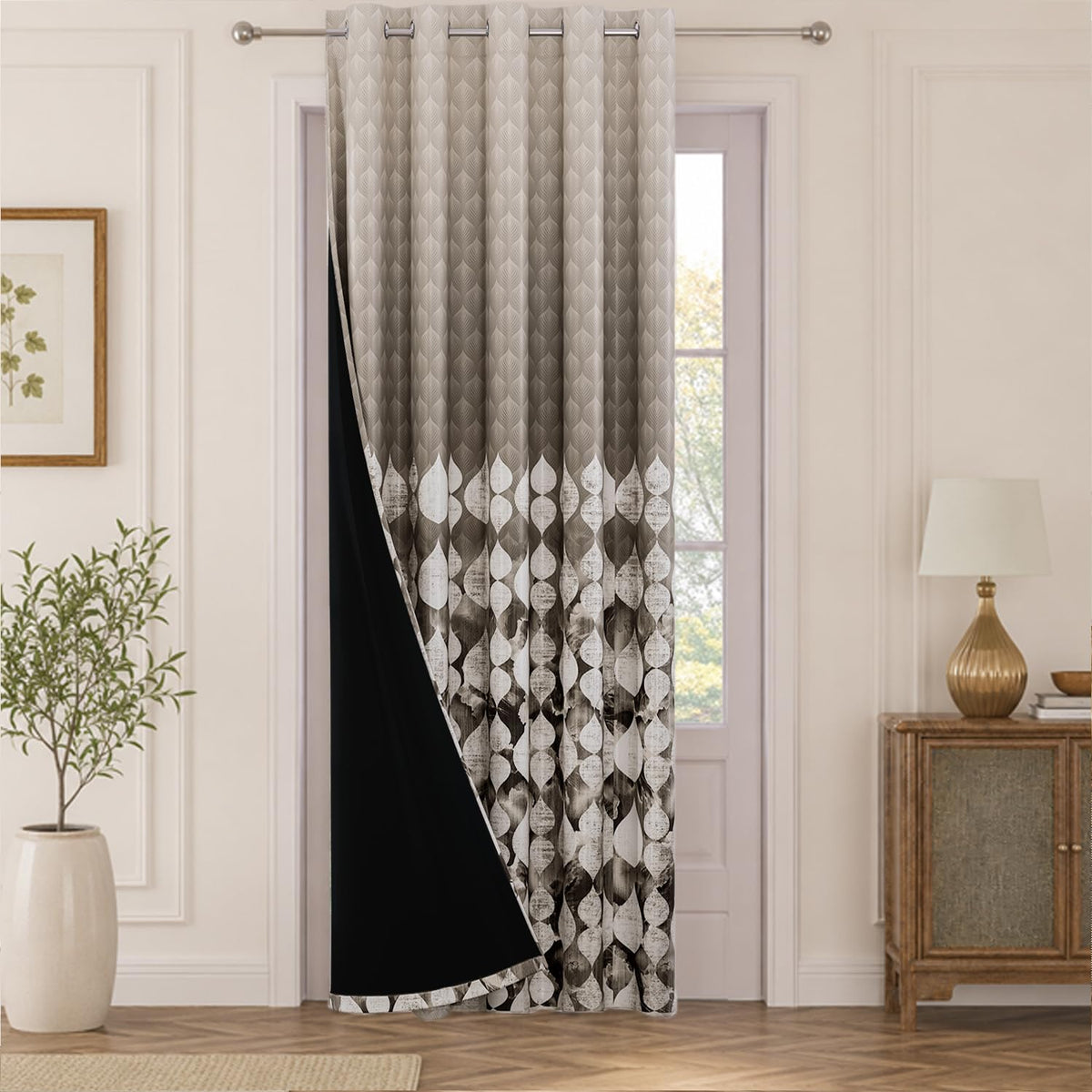 HOKIPO Twilight Curtains, 7 Feet Long - Raindrop Mosaic Beige - image 2