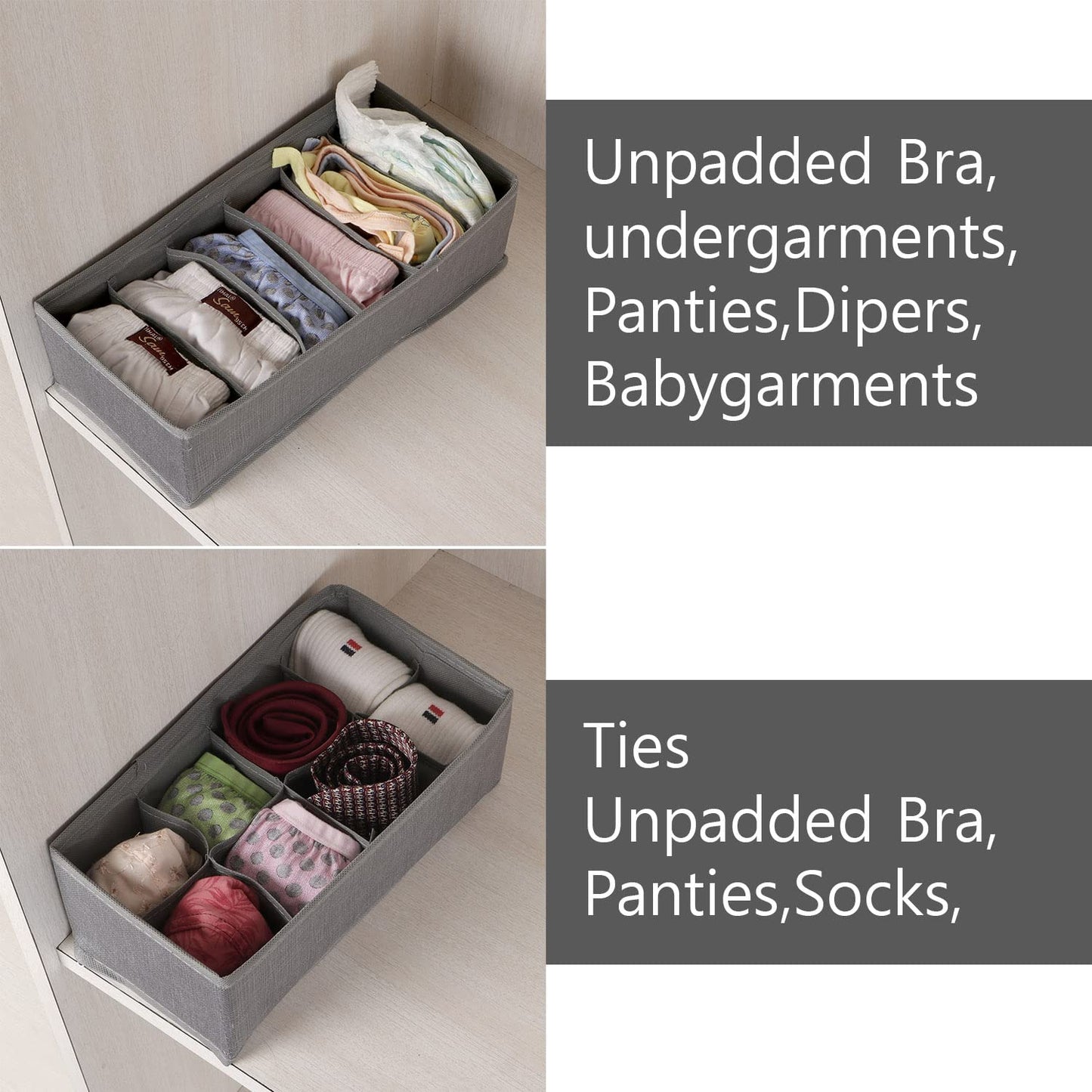 Non-Woven Fabric Undergarment Organizer Storage Box For Drawers Bra Panty Socks Tie Lingerie Organizer For Wardrobe, Grey