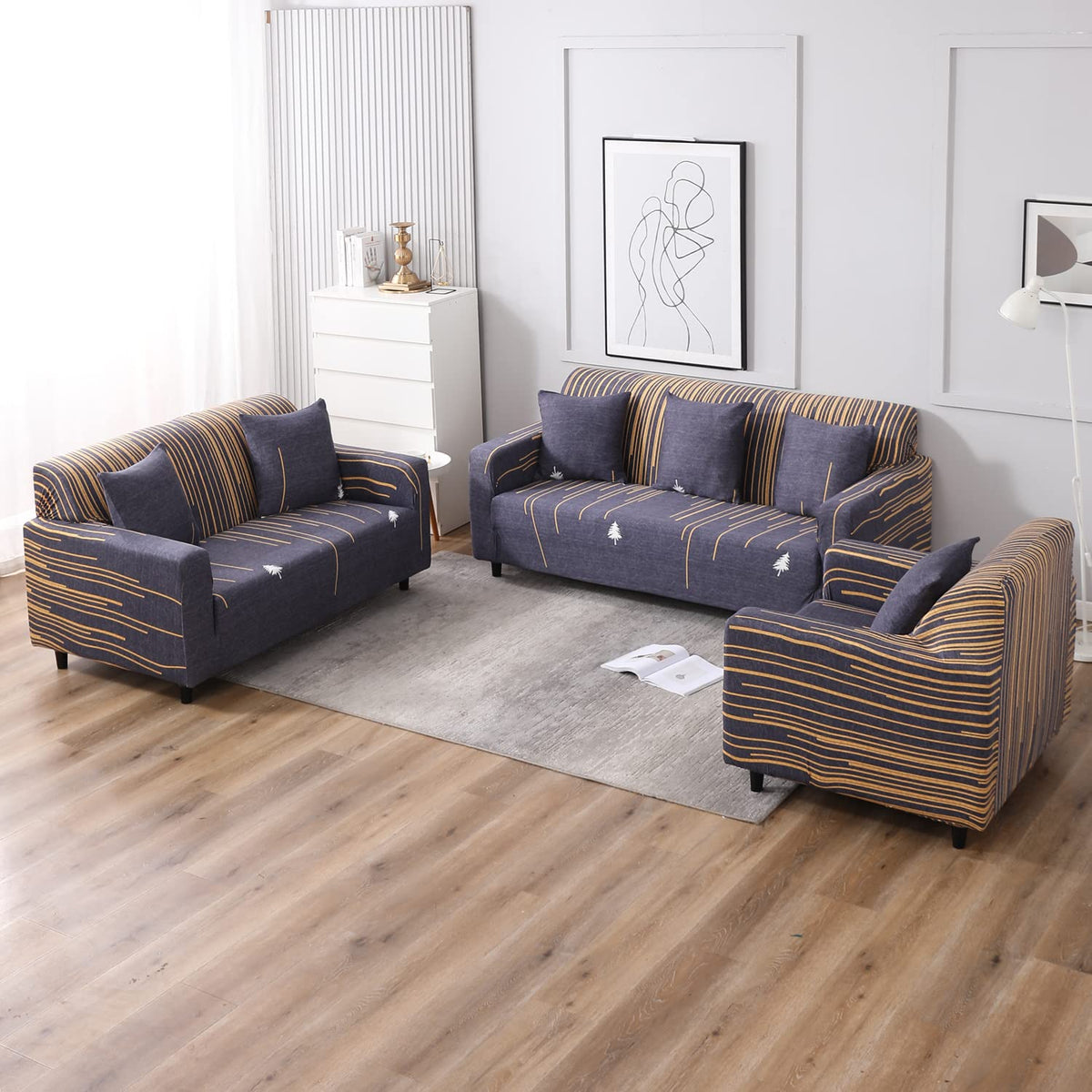 Midnight Blue Lines Printed zippered square sofa pillow covers