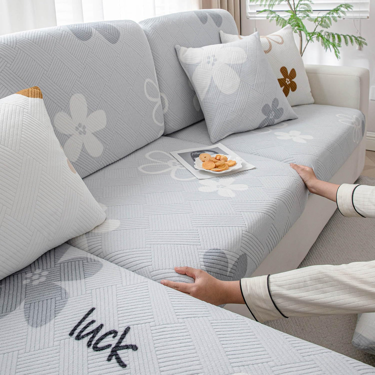 Stretchable Thick Fleece Textured Seat Couch Cushion Cover for 1/2/3 Seater, Blue