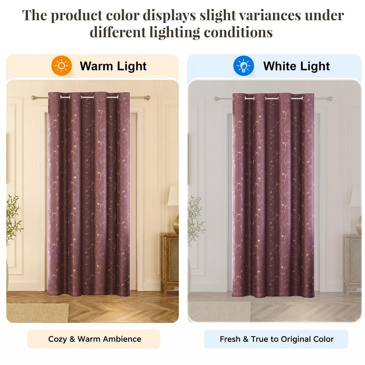 HOKIPO Golden Vine Eyelet Curtains, 7 Feet Long - Dusty Rose - image 5