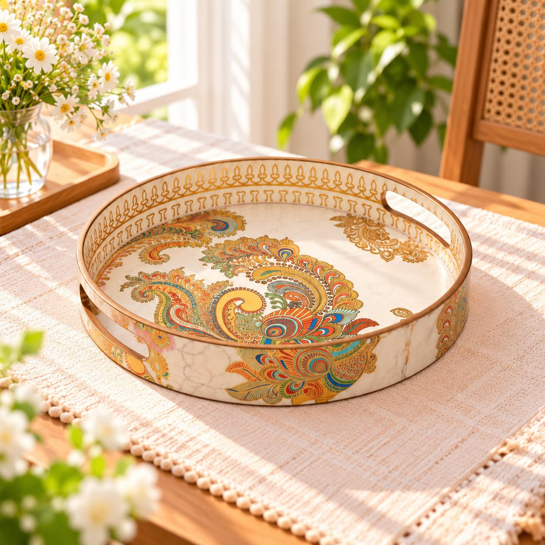HOKIPO Round Serving Tray 12 in, Engineered Wood, Mayur Mahal - image 1