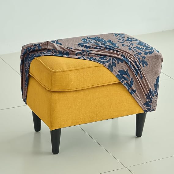 Stretchable 140 GSM Footstool Cover, Light Coffee Lotus Damask