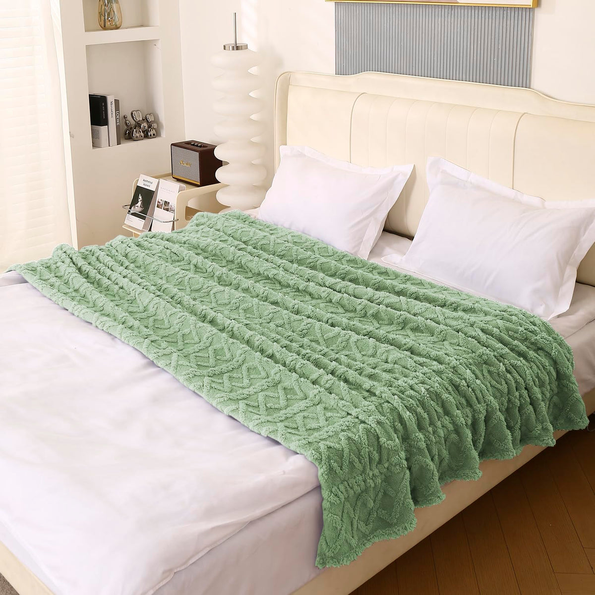 Buy Pistachio Green Colour Fleece Throw Blanket | HOKIPO