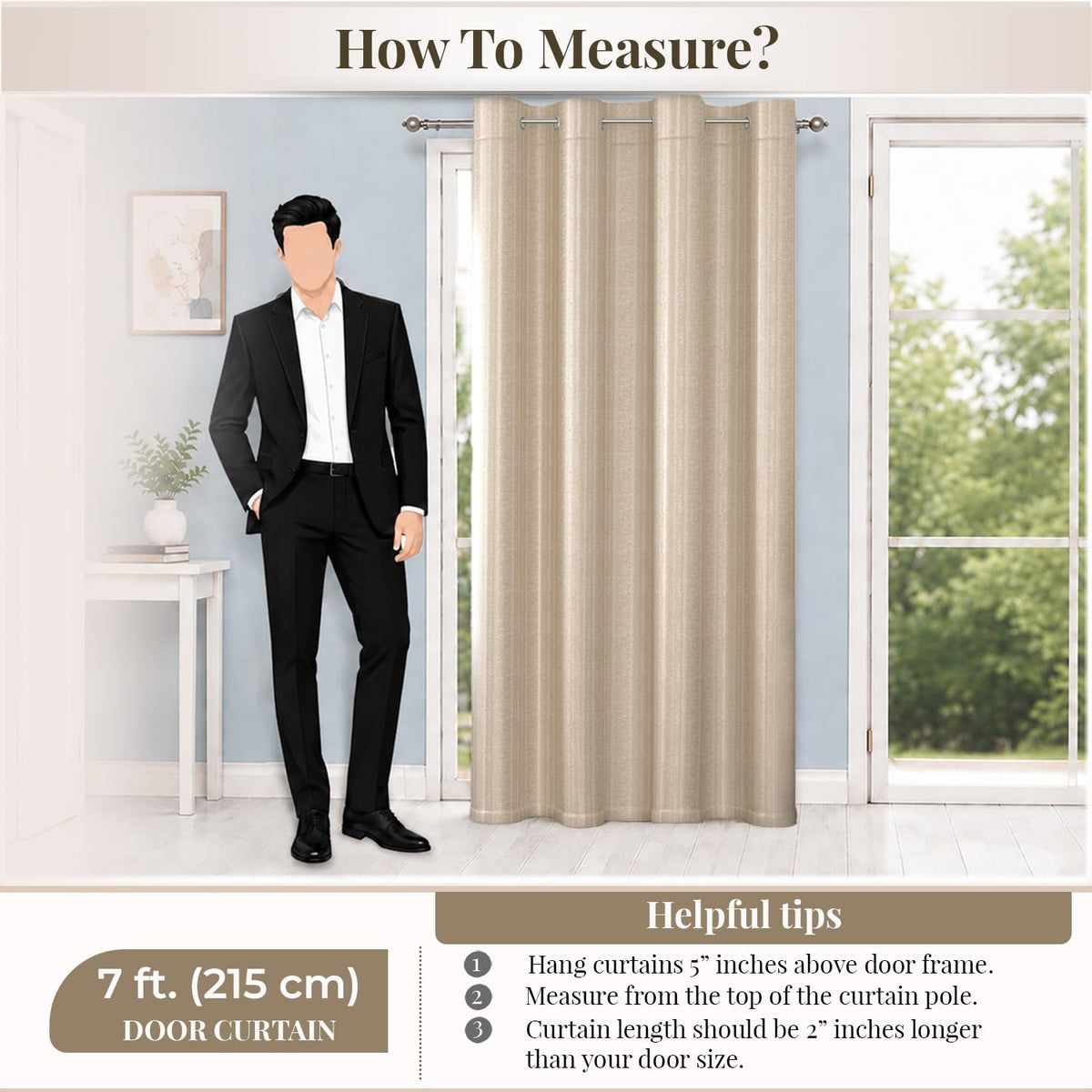 HOKIPO Royal Blend Eyelet Curtains, 7 Feet Long - Soft Beige - image 8