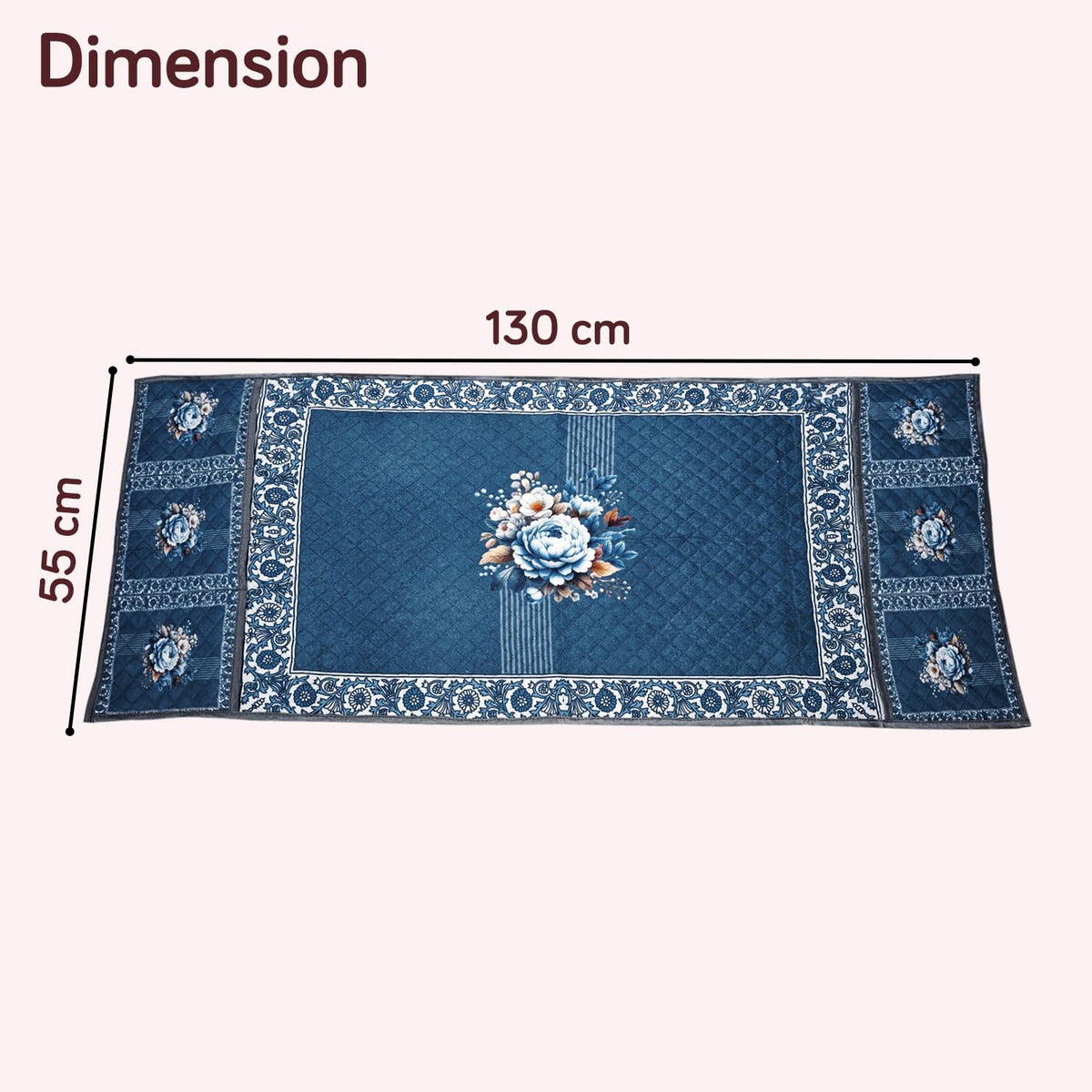 Eternal Floral Printed Quilted Fridge Top Cover with side Pockets - Ocean Blossom