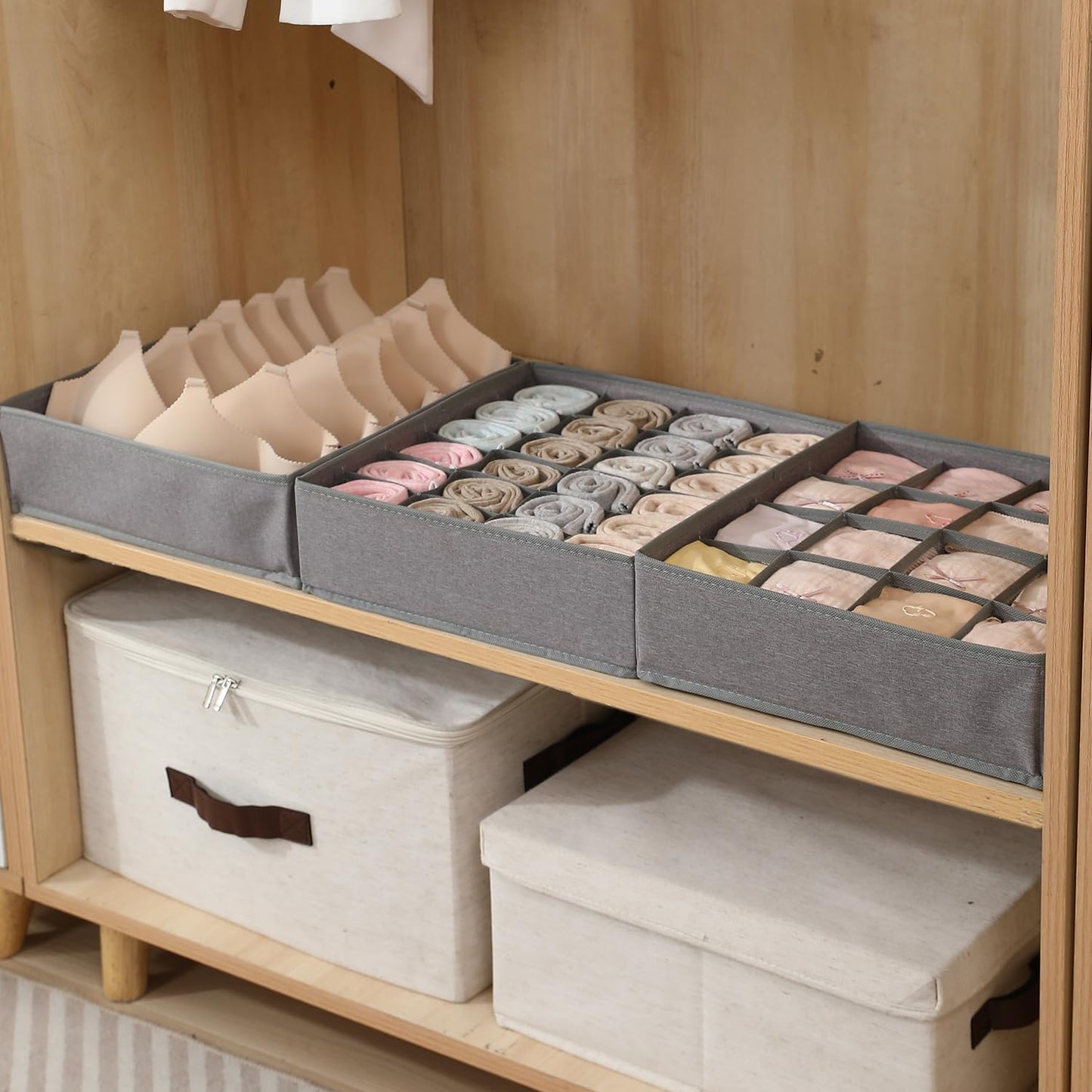 Undergarment Organizer Storage Box for Drawers Panty Socks Tie Lingerie Organizer for Wardrobe, 7/16/24 Grid, Grey