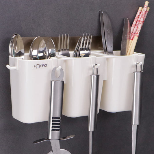 Magic Sticker Series Self-Adhesive Wall Mounted Cutlery Holder For Kitchen (White, Plastic), Floating Shelves, Standard