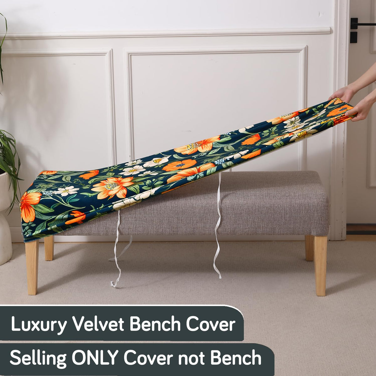 Premium Printed Velvet Dining Bench Cover, Teal Twilight Garden