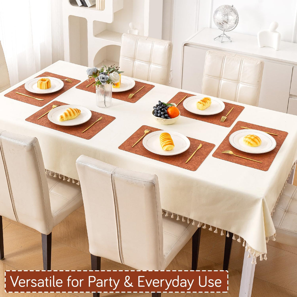 Hibiscus Bloom Washable Leather Mats for Dining Table - Amber Brown