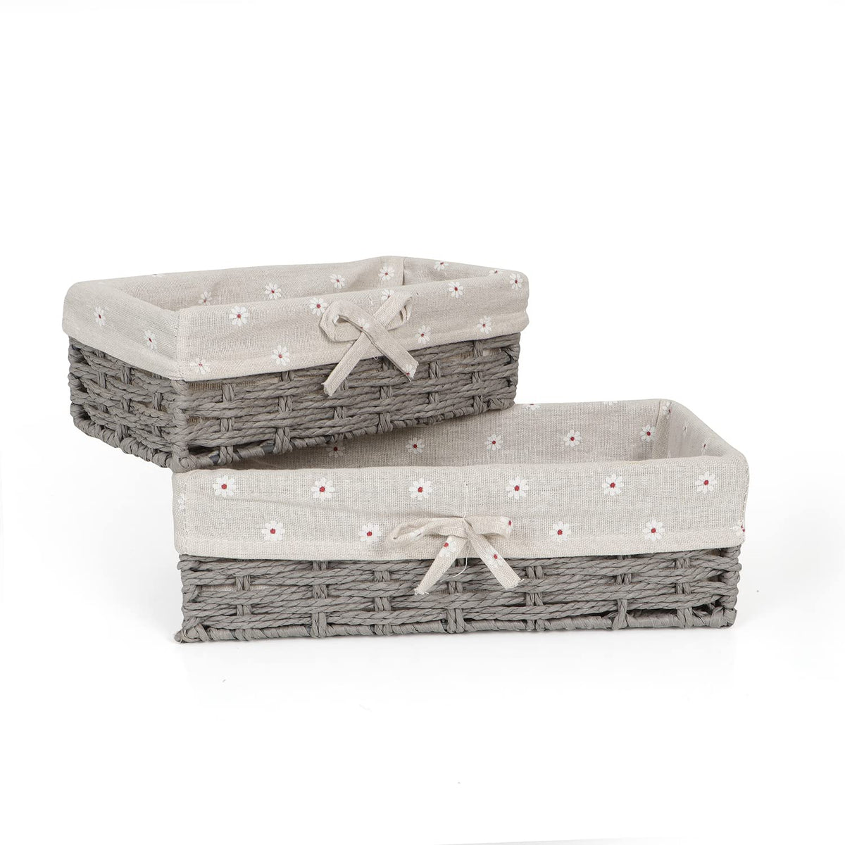 Eco-Friendly Handwoven Paper Weave Wicker Oval Basket For Home, Office, Wardrobe. Pack Of 2, Grey