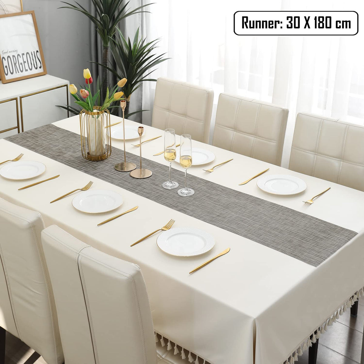 Buy Silver Grey Colour PVC Table Runner for 6 Seater (30x180cm) | HOKIPO