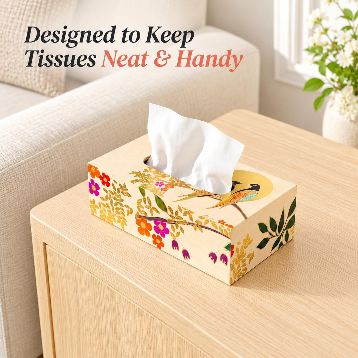 HOKIPO Tissue Box Holder, Rectangle, Engineered Wood, Sunhere Parinday - image 5
