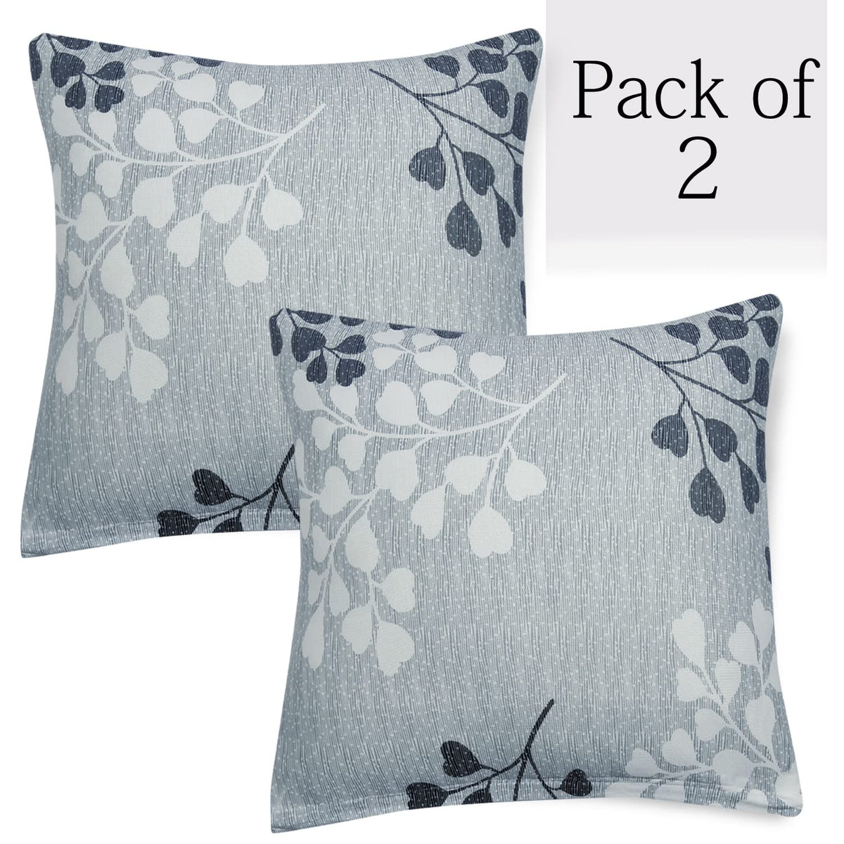 Grey Leaves Print 16x16 zippered square sofa cushion covers Set of 2