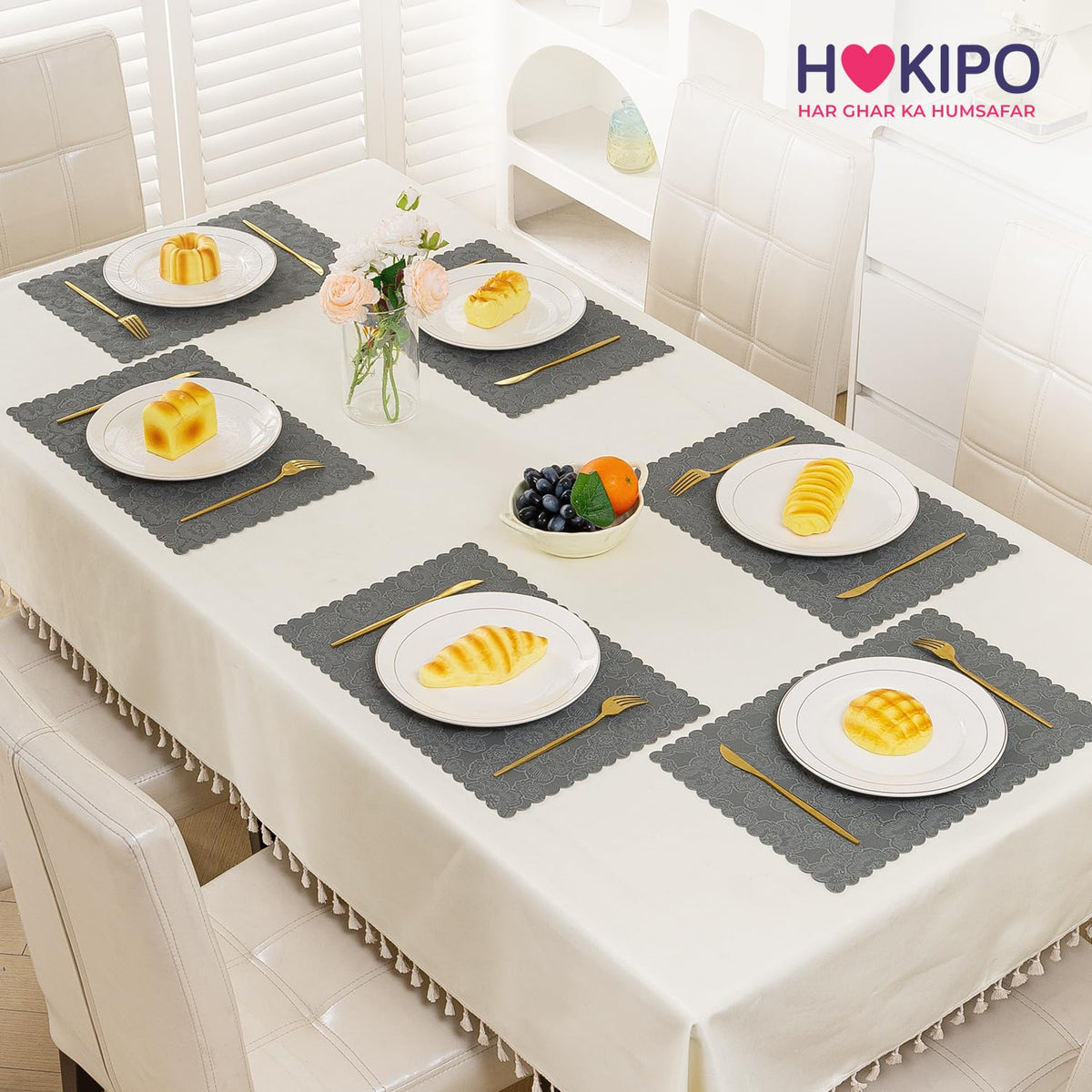 Florista Blush Royal Luxe Faux Leather Mats for Dining Table - Serene Grey