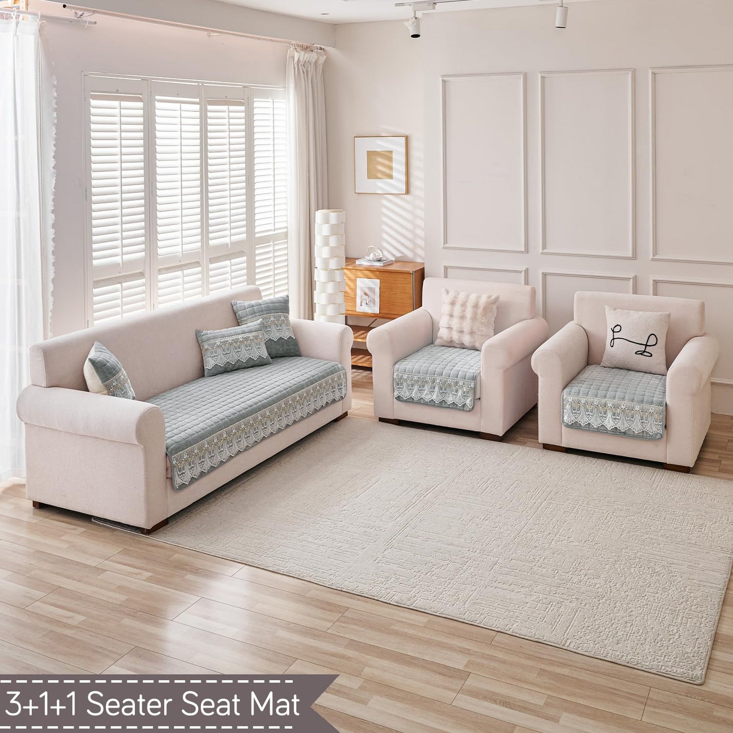 BelleLace Series Imperial Milk Velvet Sofa Cover Mat with Lace Design - Cloud Grey