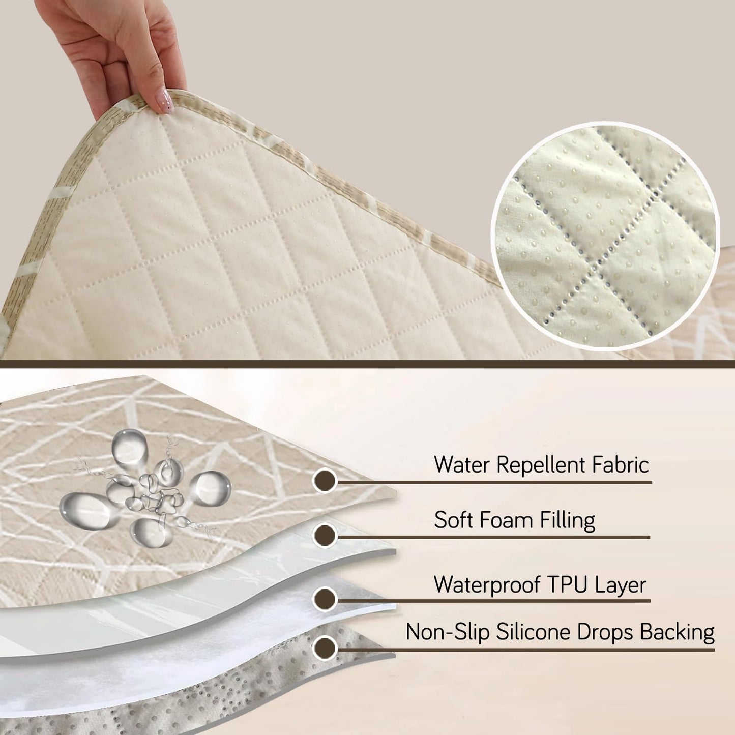 HOKIPO Waterproof Printed Quilted Quick Dry L Shape Sofa Seat Cover Mat, Beige Abstract Geometry