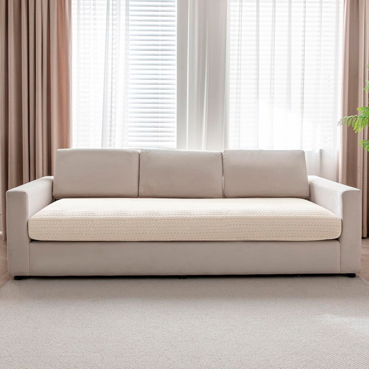 Stretchable Thick Jacquard Textured Seat Couch Cushion Cover for 1/2/3 Seaters, Beige