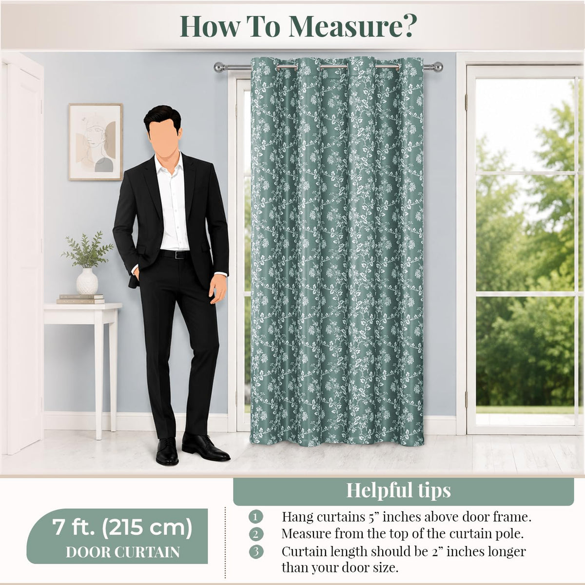 HOKIPO Bahaar Eyelet Curtains, 7 Feet Long - Sage Green - image 8