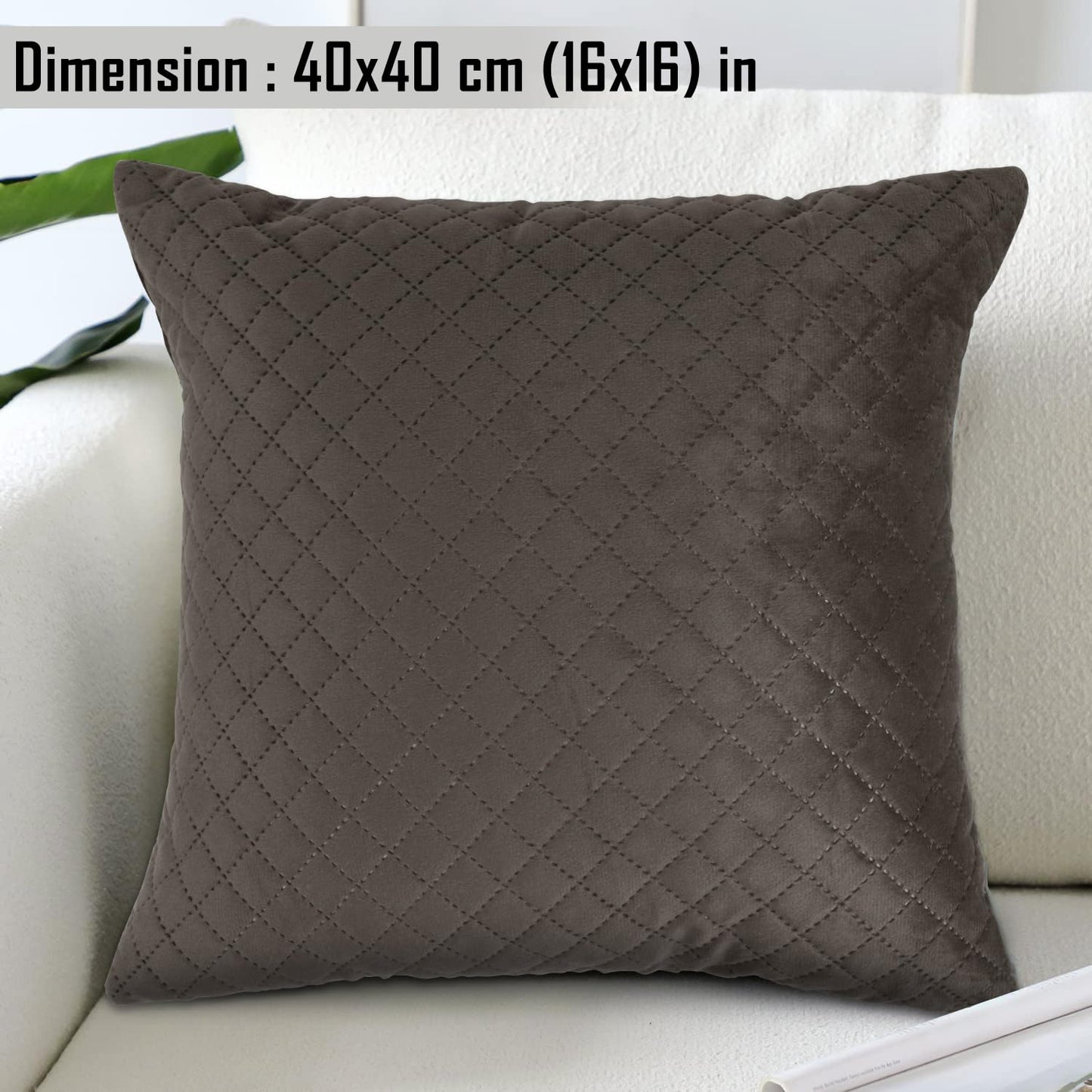 Quilted Velvet Sofa Cushion Cover Pack of 2, Taupe Brown