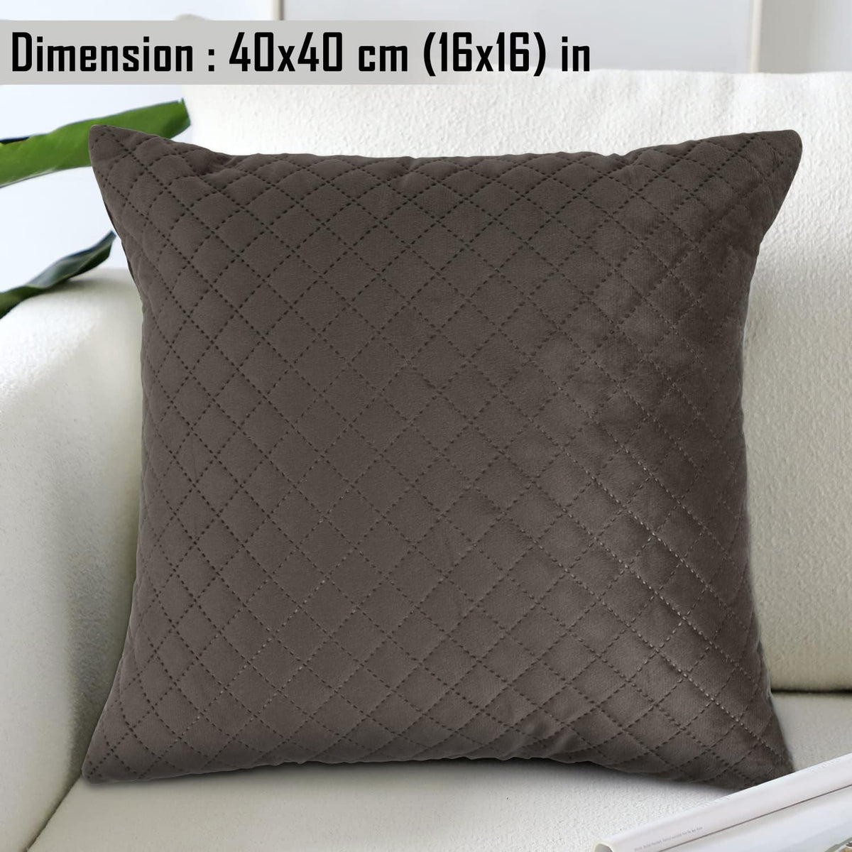 Buy Taupe Brown Colour Premium Zippered Square Quilted Velvet Cushion Covers
