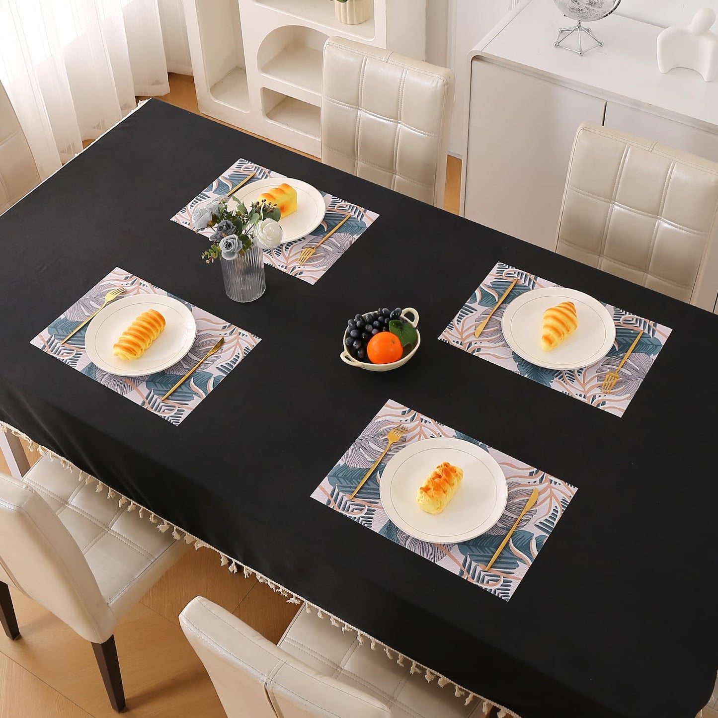 Artistic Flora PVC Washable Mats for Dining Table - Monstera Leaves