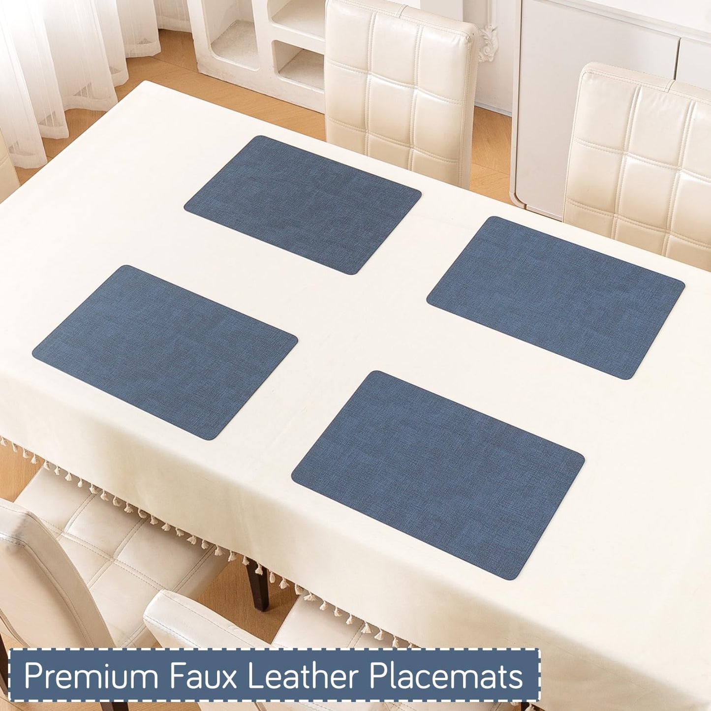 Modern Weaves Royal Luxe Faux Leather Mats for Dining Table - Navy Blue