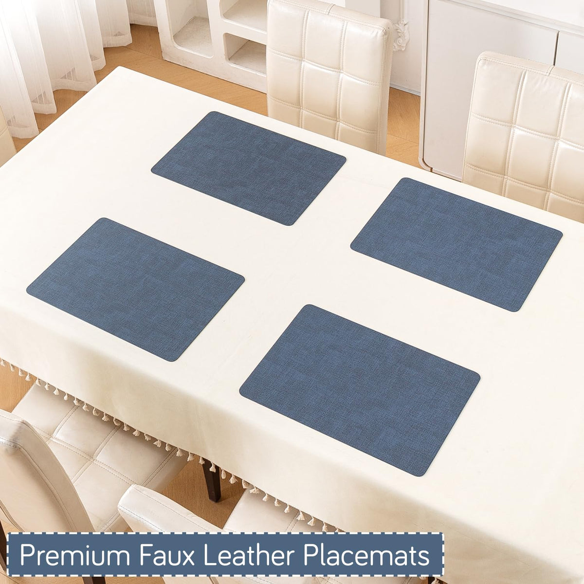 Modern Weaves Royal Luxe Faux Leather Mats for Dining Table - Navy Blue