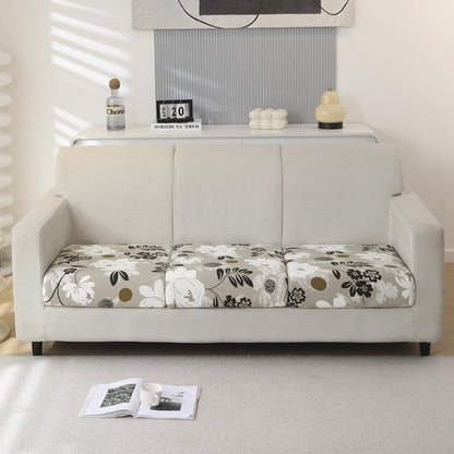 140 GSM Stretchable Printed Elastic Sofa Cushion Seat Cover for 1 /2 /3 Seaters / Pieces for Sofa, Feather Brown Floral