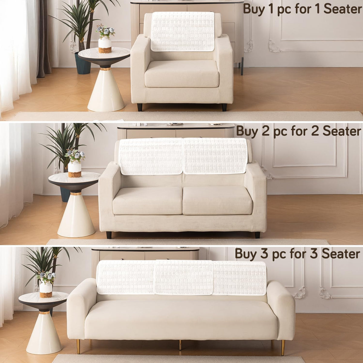 'Plush Haven' Premium Anti Slip Sofa Cover Mat, White
