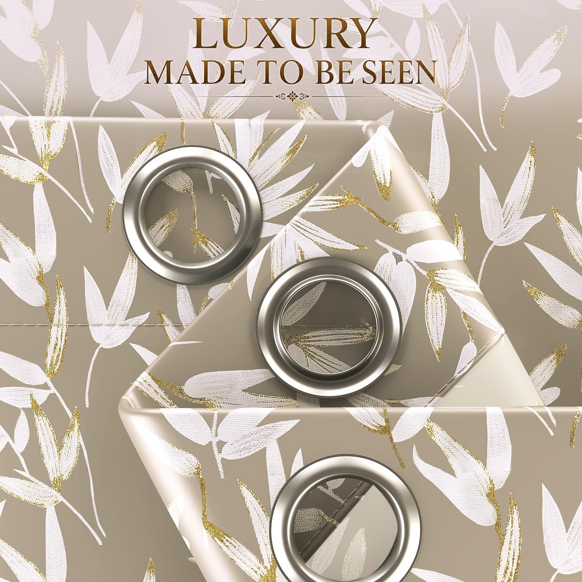 HOKIPO Luxe Foliage Foil Printed Curtains, 7 Feet Long - Taupe - image 3