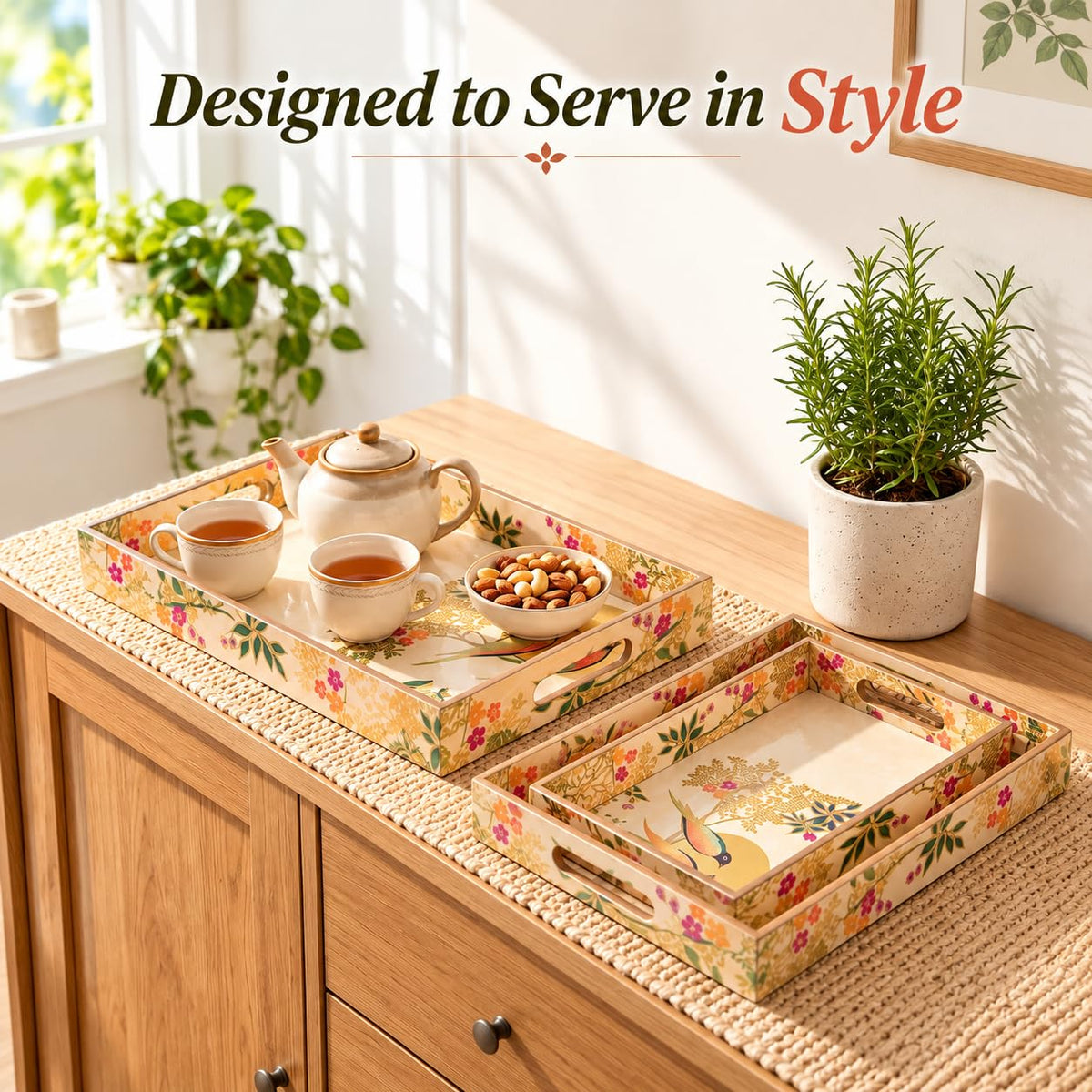 HOKIPO Serving Tray Set of 3, Engineered Wood, Sunhere Parinday - image 3