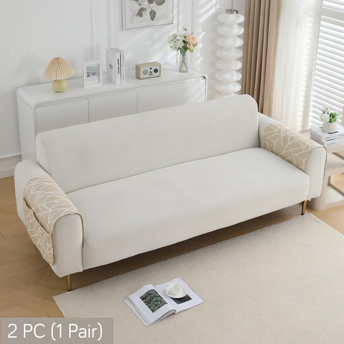 Water Repellent + Waterproof Quilted Sofa Mats, Beige Abstract Geometry