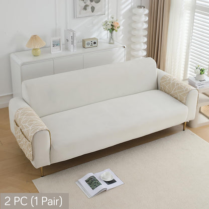 Water Repellent + Waterproof Quilted Sofa Mats, Beige Abstract Geometry