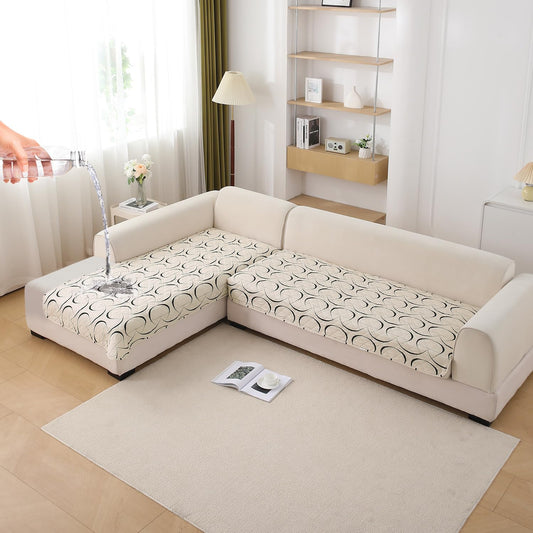 HOKIPO Waterproof Printed Quilted Quick Dry L Shape Sofa Seat Cover Mat, Natural Beige Abstract Art