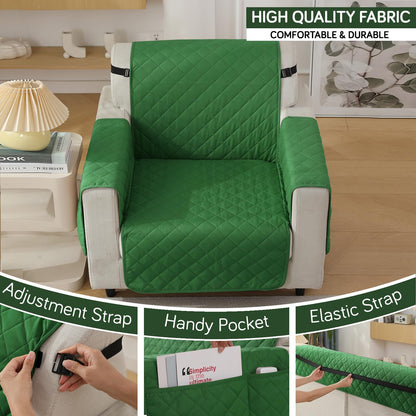 Quilted Waterproof Sofa Cover Mat with Pockets on Armrest Cover - Green