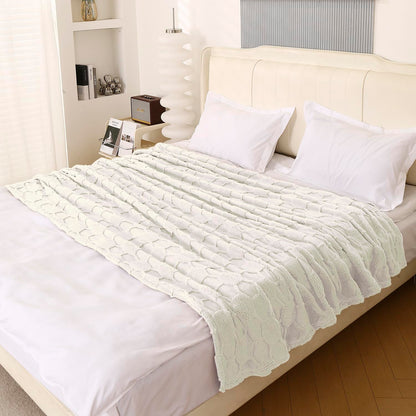 220 GSM Flannel AC Throw Blanket Double Bed Queen, 200x230 cm / 6.5x7.5 feet, Cream