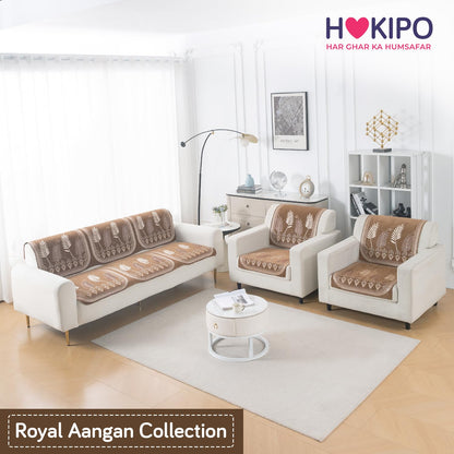 Royal Aangan Premium Chenille Jacquard Sofa Cover 5 Seater Set 3+1+1 Sofa Cover for Seat & Back, Bagh Brown