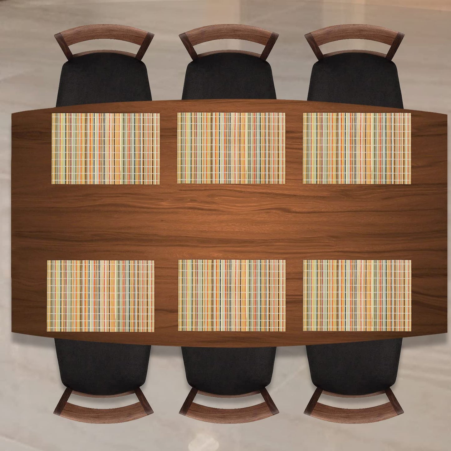 Reversible Bamboo Table Mats for Dining Table, Set of 6 Placemats, 45x30 cm, Rainbow Stripes